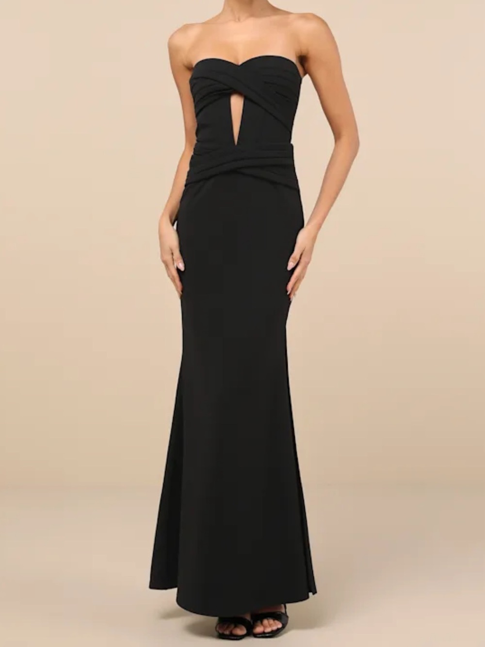 Lulu's Black Strapless Twist-Front Evening Gown